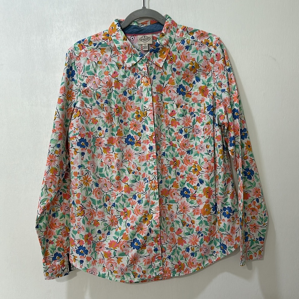 ST JOHN BAY WOMEN BLOUSE BUTTON UP  LONG SLEEVE FLORAL MULTICOLOR Sz XL